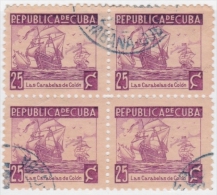 1937-193 CUBA REPUBLICA 1937. ESCRITORES Y ARTISTAS. 25c FLOTA DE COLON. BARCOS SHIP Ed.319. BLOCK 4. USED. - Gebraucht