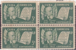 1942-20 CUBA REPUBLICA 1942. Ed.360. ELOY ALFARO. ECUADOR. BLOCK 4. GOMA ORIGINAL LIGERA MANCHA. - Nuovi