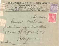 3398 MARSEILLE GARE Lettre Entête Bourrellerie Sellerie COQUILLAT Iris 1,20 F Yv 651 Mercure 30c Rouge Yv 412 Ob 1944 - Briefe U. Dokumente