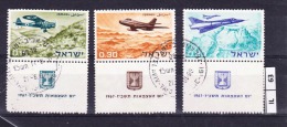 ISRAELE, 1967, Aviazione Militare, 3 Valori Con Tab., Serie Completa Usata - Used Stamps (with Tabs)