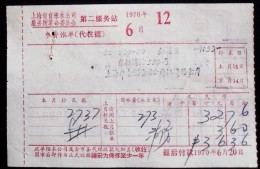CHINA CHINE  DURING THE CULTURAL REVOLUTION 1970.6. SHANGHAI WATER BILLING WITH CHAIRMAN MAO QUOTATIONS - Storia Postale