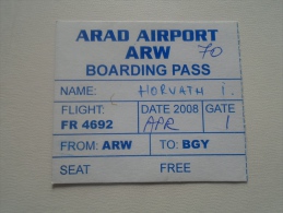 Boarding Pass  -ARAD-ARW Flight  4692 - 2008  D137231.12 - Instapkaart