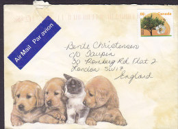 Canada AIR MAIL Par Avion Label (Uncancelled) 3-Sided Perf. Cover Lettre LONDON England Dog Chien Hund Cat Katz Chat - Airmail