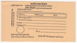 On Postal Service Acknowledgement Card, Postal Stationery Unused, India - Sin Clasificación