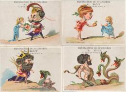 Lot De 4 Chromos Caricature Humour Magasin Chaussures Boy Le Mans Mythologie - Otros & Sin Clasificación