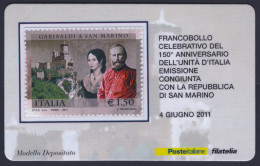 2011 ITALIA REPUBBLICA "150° ANN. UNITA' D'ITALIA - GARIBALDI A SAN MARINO" TESSERA FILATELICA - Cartes Philatéliques