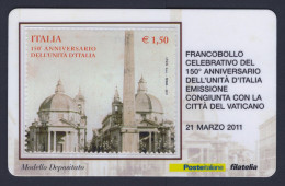 2011 ITALIA REPUBBLICA "150° ANN. UNITA' D'ITALIA - CONGIUNTA VATICANO" TESSERA FILATELICA - Philatelistische Karten