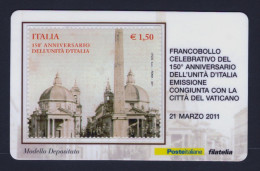 2011 ITALIA REPUBBLICA "150° ANN. UNITA' D'ITALIA - CONGIUNTA VATICANO" TESSERA FILATELICA - Cartes Philatéliques