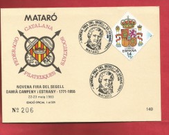 MATARO 9 FIRA DEL SEGELL DAMIÀ CAMPENY I ESTRANY 1983 MATASELLO - Hojas Conmemorativas