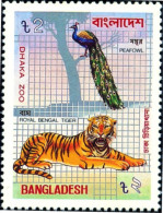 PEACOCK & BENGAL TIGER-ZOO ANIMALS-BANGLADESH-MNH-B3-954 - Pavos Reales