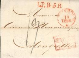 1834 - Lettre Avec Correspondance D´Amsterdam -  LP.B.5.R Rouge + Hollande Par Thionville - Pour Montpellier (France) - ...-1852 Préphilatélie
