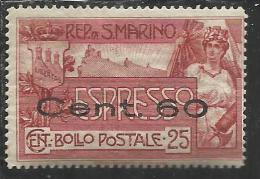REPUBBLICA DI SAN MARINO 1923 ESPRESSO SPECIAL DELIVERY CENT. 60 SU 25c MNH - Francobolli Per Espresso