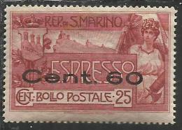 SAN MARINO 1923 ESPRESSO SPECIAL DELIVERY CENT. 60 SU 25 CENTESIMI MNH BEN CENTRATO - Express Letter Stamps