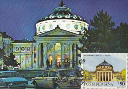 37254- BUCHAREST- ROMANIAN ATHENEUM, CARS, MAXIMUM CARD, 1995, ROMANIA - Cartes-maximum (CM)