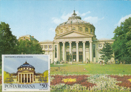 37256- BUCHAREST- ROMANIAN ATHENEUM, MAXIMUM CARD, 1988, ROMANIA - Cartes-maximum (CM)