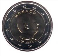 **2 EUROS  MONACO 2011  ALBERT II Pieces Peu Circulée ( Quasi Neuves )  ** - Mónaco