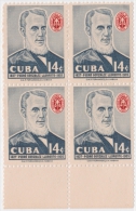 1958-165 CUBA REPUBLICA 1958. 14c Ed.753. PEDRO GONZALEZ LLORENTE. ABOGADO. LAWYER. BLOCK 4 MNH - Ongebruikt