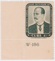 1957-185 CUBA REPUBLICA 1957. 4c Ed.6871. MARTIN MORUA DELGADO. PLATE NUMBER . LIGERAS MANCHAS - Nuevos