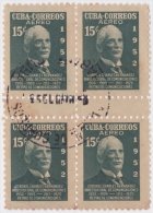 1952-231 CUBA REPUBLICA 1952. 15c Ed.514. CHARLES HERNANDEZ BLOCK 4 INTERPANEL GUTTER PAIR USADO - Gebraucht