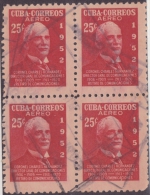 1952-230 CUBA REPUBLICA 1952. 25c Ed.516. CHARLES HERNANDEZ BLOCK 4 USADO - Used Stamps