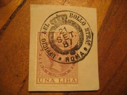 ROMA 1887 Marca Da Bollo Umberto I On Piece Fragment Revenue Fiscal Tax Postage Due Official ITALY Italia - Revenue Stamps