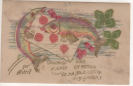 FANTAISIE CHROMOS   SUR CELLULOID -  1ER AVRIL - POISSONS  LETTRE D AMOUR - TREFFLE A 4 FEUILLES - 1er Avril - Poisson D'avril