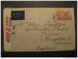 Sydney Air WWII To Brighton Sussex England GB UK Passed By Censor Censure Censored Militar Cover Australia - Storia Postale