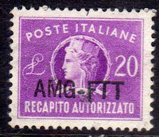TRIESTE A 1954 AMG - FTT NUOVO TIPO DI SOPRASTAMPA ITALY OVERPRINTED RECAPITO AUTORIZZATO LIRE 20 MNH CENTRATO FIRMATO - Fiscali