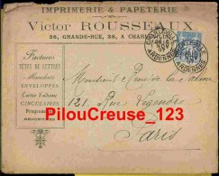 08 Ardennes - CHARLEVILLE - " CAD Type 84  18/11/1897- Enveloppe Imprimerie & Papeterie V. ROUSSEAU " - Scan Recto/Verso - Imprimerie & Papeterie