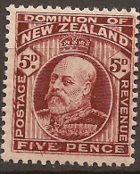 NZ 1909 5d Brown KEVII P14x14,5 SG 391 HM #RV43 - Ongebruikt