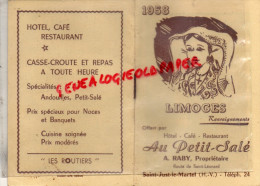 87 -SAINT JUST MARTEL-LIMOGES- CALENDRIER 1958- HOTEL CAFE RESTAURANT " AU PETIT SALE " ROUTE SAINT LEONARD- A. RABY - - Kleinformat : 1941-60