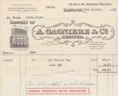 Facture 1935 A GAGNIERE Paris Bruxelles LONDON - Guaranted British Manufacture - Regno Unito