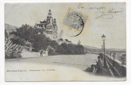 (RECTO / VERSO) MONTE CARLO EN 1906 - TERRASSE DU CASINO AVEC PERSONNAGE - BEAU CACHET ALGER MARENGO - CPA - Terrassen