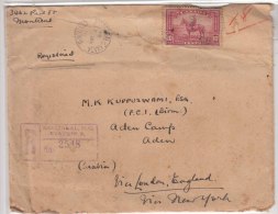 Registered Cover Canada To Aden Camp Cover Used 1938, Horse  Animal - Autres & Non Classés