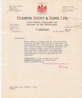 Lettre 1914 Hudson Scott Colour Printers Lithographers Decoratd Tin Box CARLISLE  - Cognac Charente France - Verenigd-Koninkrijk