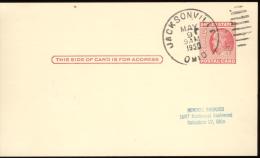 POST CARD  Scott UX 38 -  JACKSONVILLE  1956  -   SEE CANCELLATION STAMP + STAMP ON THE BACK - 1941-60