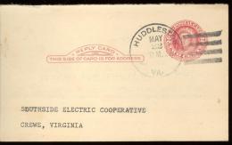 POST CARD 2c - SCOTT UY 13 - MARTHA WASHINGTON - HUDDLESTON 1952 - NICE CANCELLATION - 1941-60