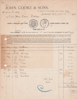 Facture 1915 JOHN COOKE & SONS LONDRES - United Kingdom