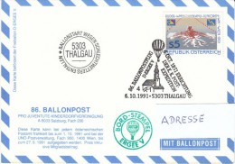 Österreich 1991  Ballonpost  5303 Thalgau   Bordstempel  D- ERGEE V  (Ausfall) - Ballons