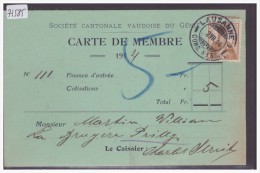 SOCIETE CANTONALE VAUDOISE DU GENIE - CARTE DE MEMBRE 1914 - TB - Le Vaud