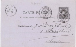 LBON11- CARTE POSTALE SAGE 10c REPIQUAGE COMERCIAL VOYAGEE GRENOBLE 12/9/1881 - Overprinter Postcards (before 1995)