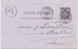 LBON11- CARTE POSTALE SAGE 10c REPIQUAGE COMERCIAL VOYAGEE GRENOBLE 12/9/1881 - Bijgewerkte Postkaarten  (voor 1995)