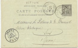 LBON11- CARTE POSTALE SAGE 10c REPIQUAGE COMMERCIAL VOYAGEE BEAUCOURT 27/11/1897 - Bijgewerkte Postkaarten  (voor 1995)