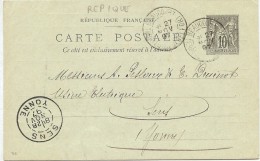 LBON11- CARTE POSTALE SAGE 10c REPIQUAGE COMMERCIAL VOYAGEE BEAUCOURT 27/11/1897 - AK Mit Aufdruck (vor 1995)