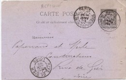 LBON11- CARTE POSTALE SAGE 10c REPIQUAGE COMMERCIAL VOYAGEE PARIS 26/1/1889 - AK Mit Aufdruck (vor 1995)