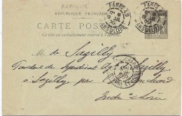 LBON11- CARTE POSTALE SAGE 10c REPIQUAGE COMMERCIAL VOYAGEE PARIS 19/7/1900 - Bijgewerkte Postkaarten  (voor 1995)