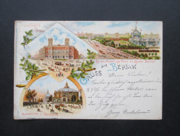 AK / Lithografie / Mehrbildkarte 1898 Gruss Aus Berlin. Justiz Palast. Moltkebrücke U. Panorama. Landes Ausstellung - Mitte
