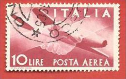 ITALIA REPUBBLICA USATO - 1945 - Democratica - Posta Aerea - Stretta Di Mano Caproni Campini 1 - £ 10 - S. A130 - Poste Aérienne