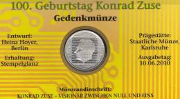 100.Geburtstag Ingenieur Zuse Deutschland Numisblatt 2/2010 BRD 2802 10-KB 39€ Erfinder Des Computer Sheetlet Bf Germany - Sonstige & Ohne Zuordnung