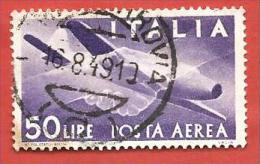 ITALIA REPUBBLICA USATO - 1947 - Democratica - Posta Aerea - Stretta Di Mano Caproni Campini 1 - £ 50 - S. A134 - Poste Aérienne